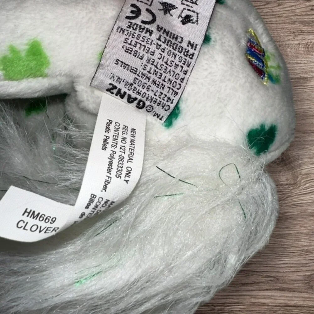 Webkinz Clover Cat Plush Stuffed Toy HM669 No Code Satin Feet Ganz 8 Inch